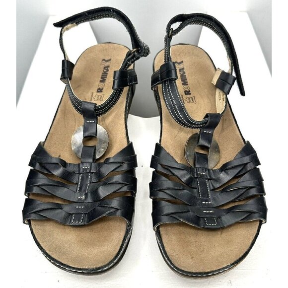 Romika Leather Sandals Slingback Summer Strappy Shoes Black Women Sz 40 US 9/9.5 - Picture 3 of 14
